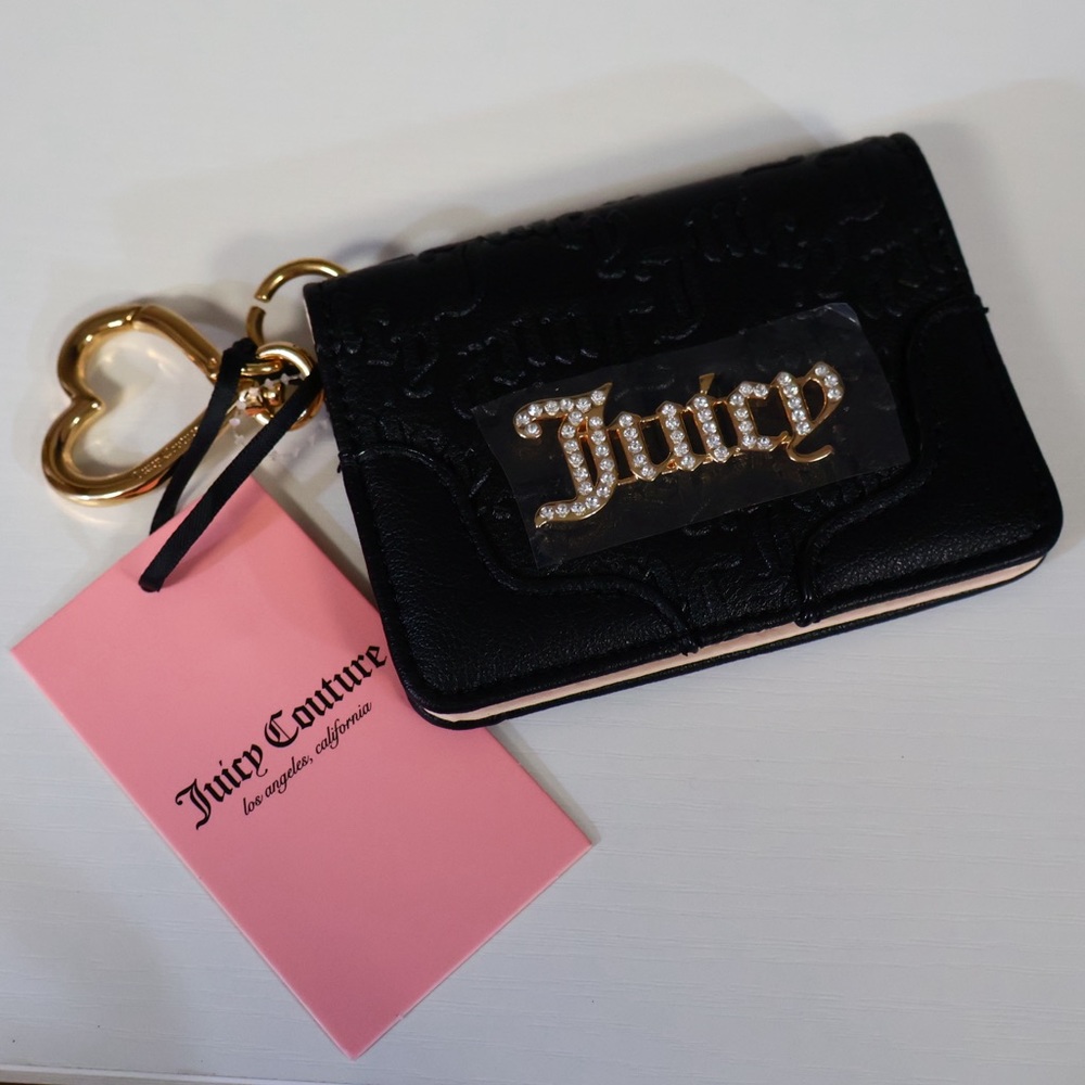 NEW Juicy Couture Black Liquorice Heartless Card Case Keyfob-Bling Logo 🖤